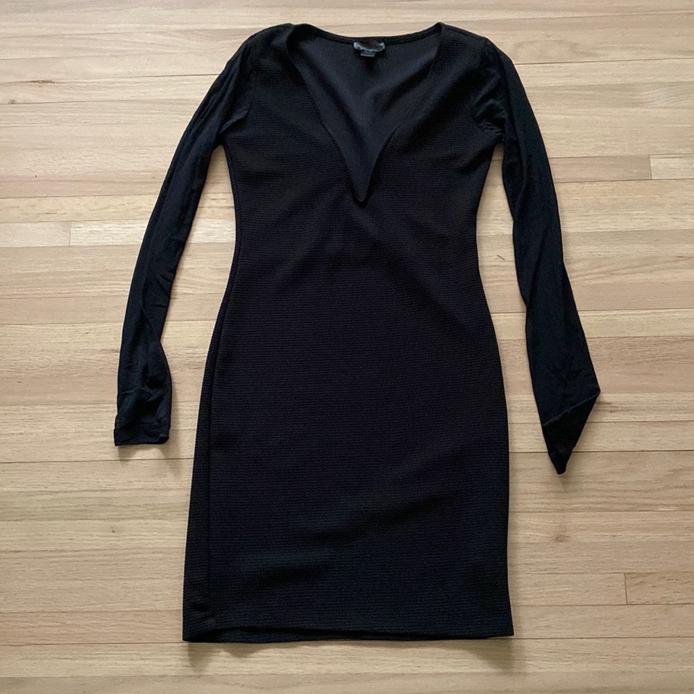 Sexy Little Black Dress with Mesh long Sleeves and wire at cleavage